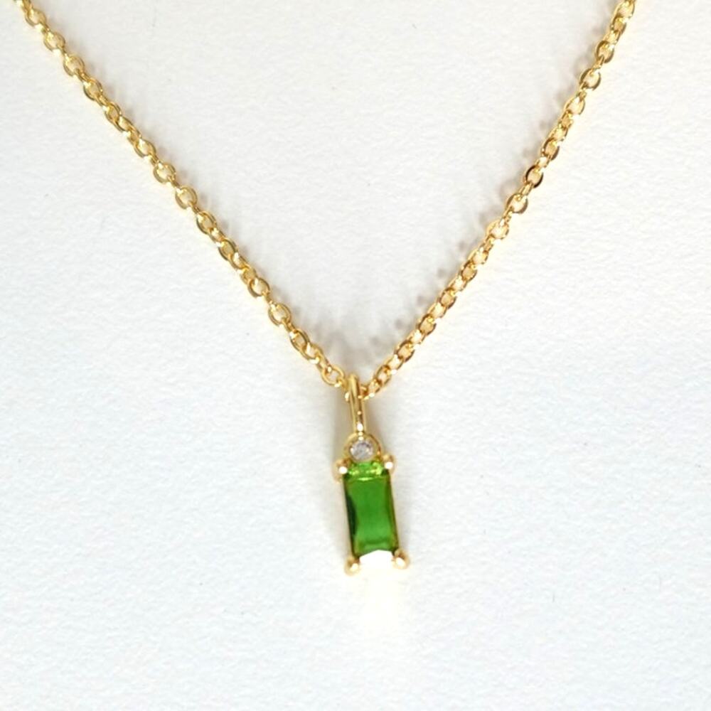 Green Rectangle Cubic Zirconia Pendant on a Gold tone Chain
